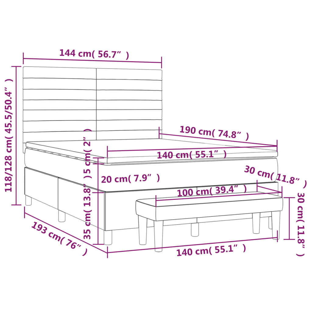 vidaXL atsperu gulta ar matraci, gaiši pelēks audums, 140x190 cm cena un informācija | Gultas | 220.lv