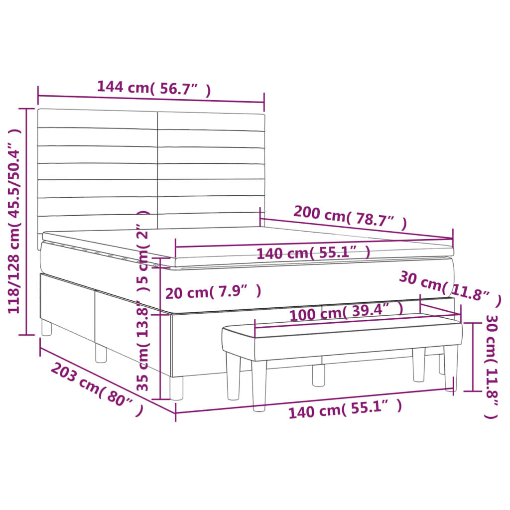 vidaXL atsperu gultas rāmis ar matraci, gaiši pelēks audums, 140x200cm цена и информация | Gultas | 220.lv