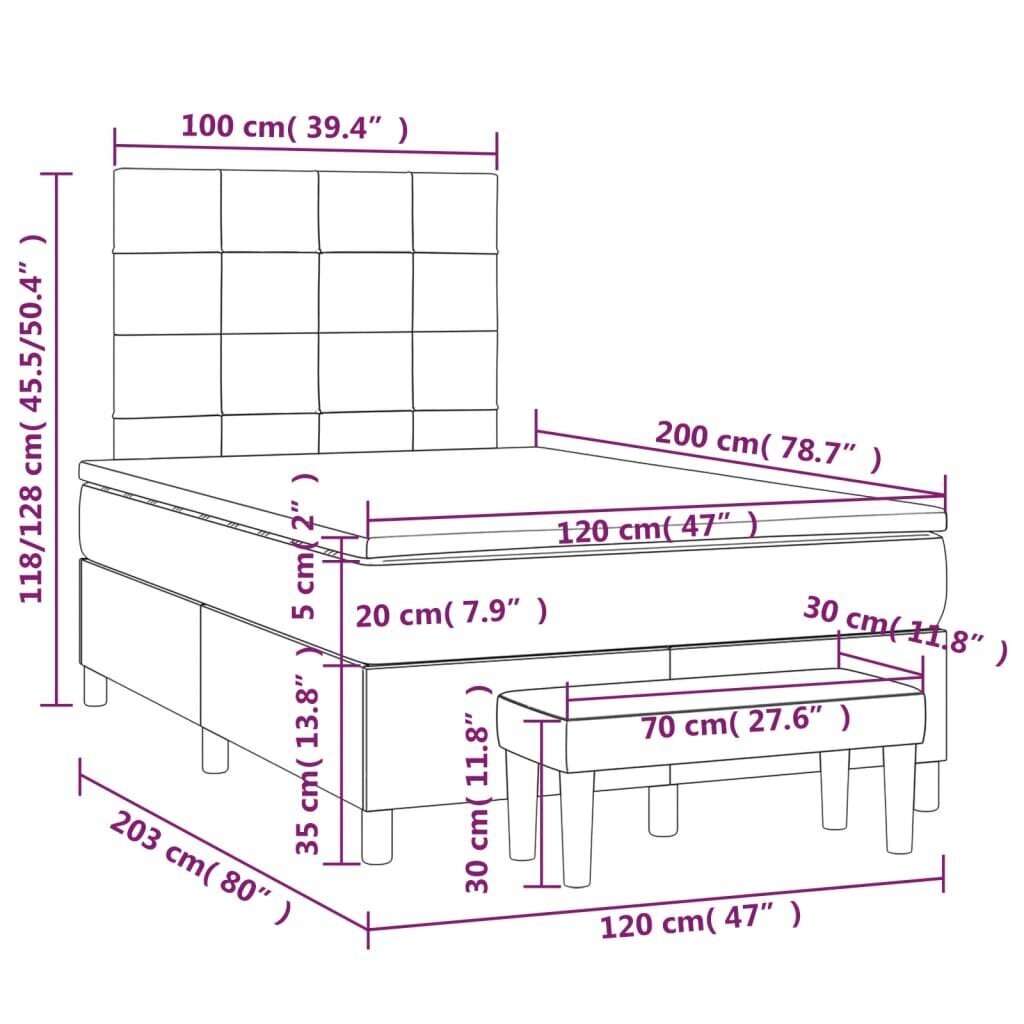 vidaXL atsperu gultas rāmis ar matraci, krēmkrāsas, 120x200 cm, audums cena un informācija | Gultas | 220.lv