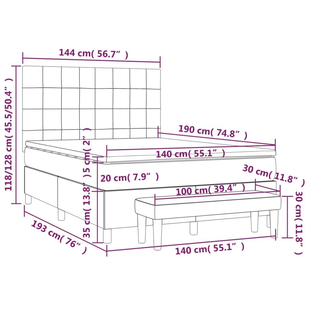 vidaXL atsperu gulta ar matraci, gaiši pelēks audums, 140x190 cm cena un informācija | Gultas | 220.lv