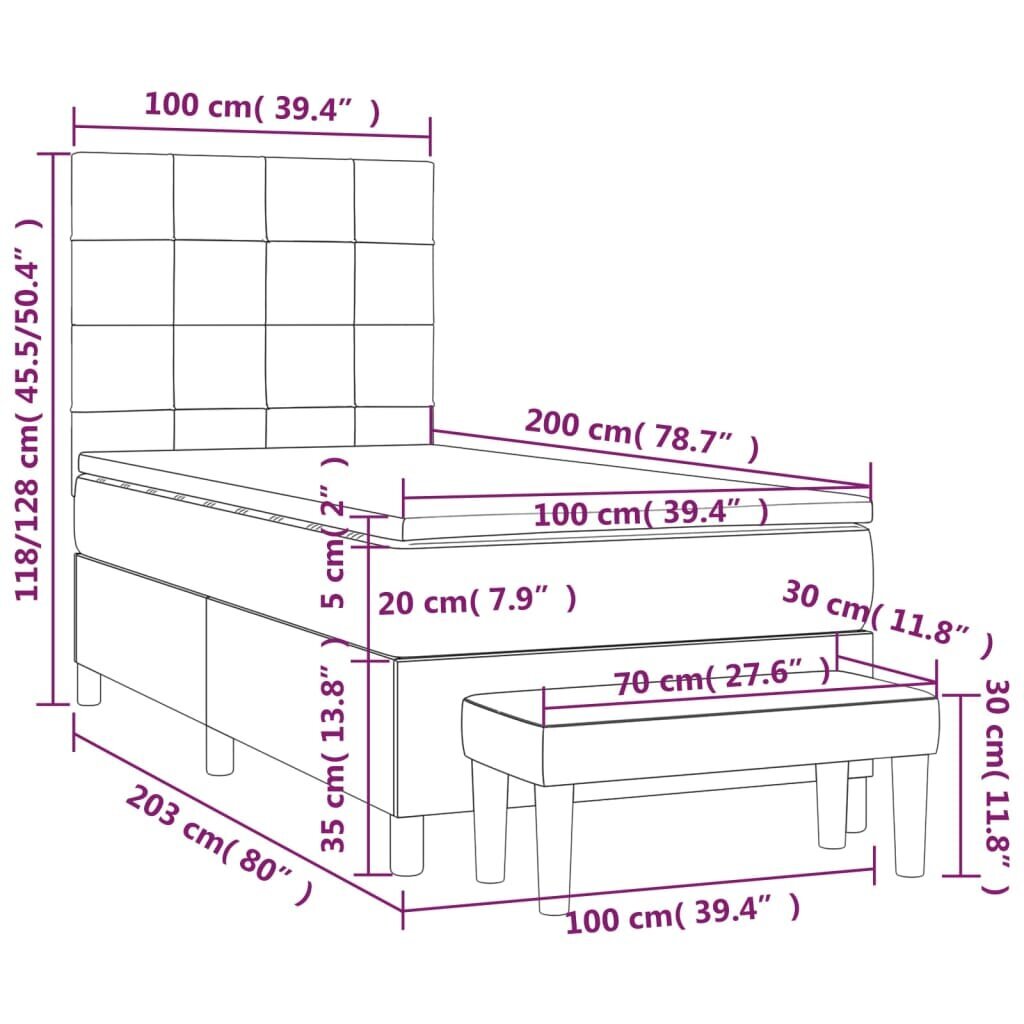 vidaXL atsperu gultas rāmis ar matraci, melns audums, 100x200 cm цена и информация | Gultas | 220.lv