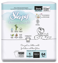 Autiņbiksītes jaundzimušajiem Sleepy, Bio Natural, 2-5 kg, 64 gab. цена и информация | Подгузники | 220.lv