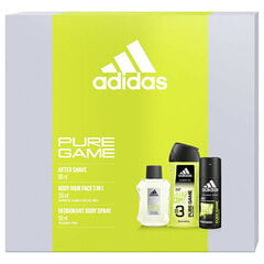 Adidas Pure Game - līdzeklis pēc skūšanās, 100 ml + dezodorants sprejs, 150 ml + dušas želeja, 250 ml cena un informācija | Adidas Ķermeņa kopšanas līdzekļi | 220.lv