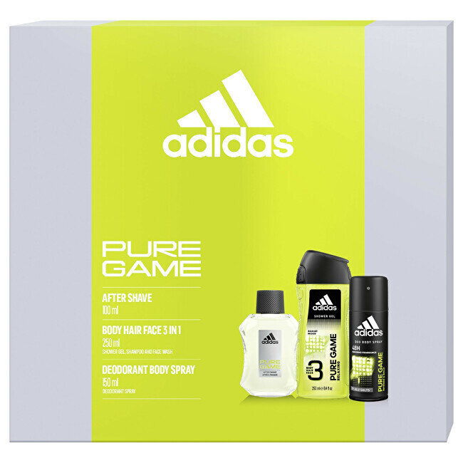 Adidas Pure Game - līdzeklis pēc skūšanās, 100 ml + dezodorants sprejs, 150 ml + dušas želeja, 250 ml cena un informācija | Dušas želejas, eļļas | 220.lv