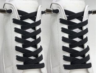 Эластичные плоские шнурки 10 мм 70 см с металлическими фиксаторами, цвет черный цена и информация | Для ухода за обувью и одеждой | 220.lv