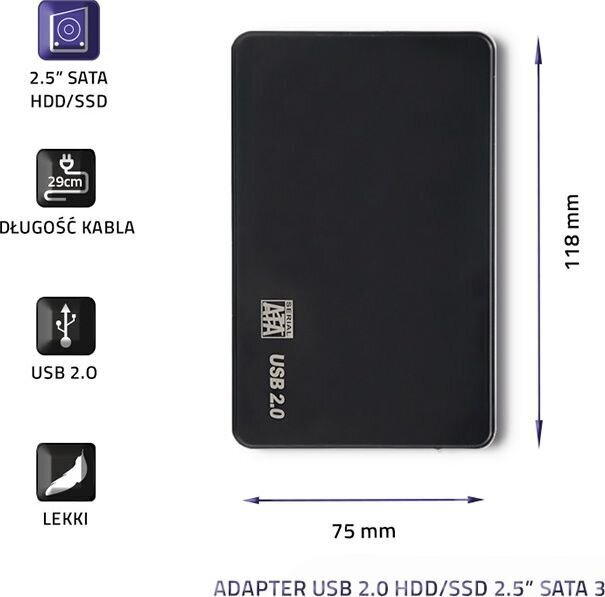 Qoltec Cietā diska adapterisUSB2.0 HDD / SSD 2.5 "SATA3 blac cena un informācija | Adapteri un USB centrmezgli | 220.lv