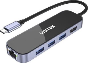 UNITEK HUB USB-C 3.1, RJ-45,3XUSB-A,HDMI,4K,PD100W цена и информация | Адаптеры и USB разветвители | 220.lv