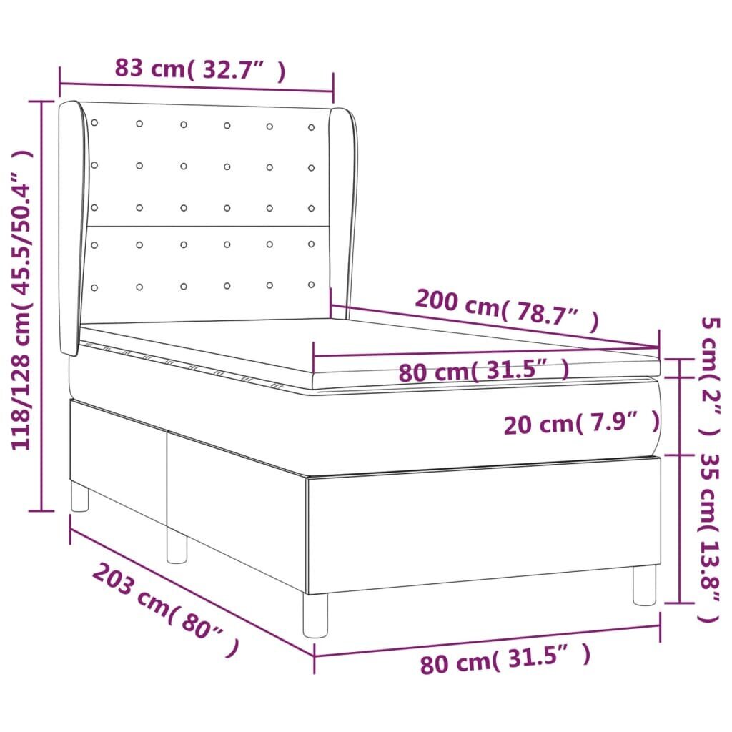 Atsperu gulta ar matraci vidaXL, 80x200 cm, tumši brūns cena un informācija | Gultas | 220.lv