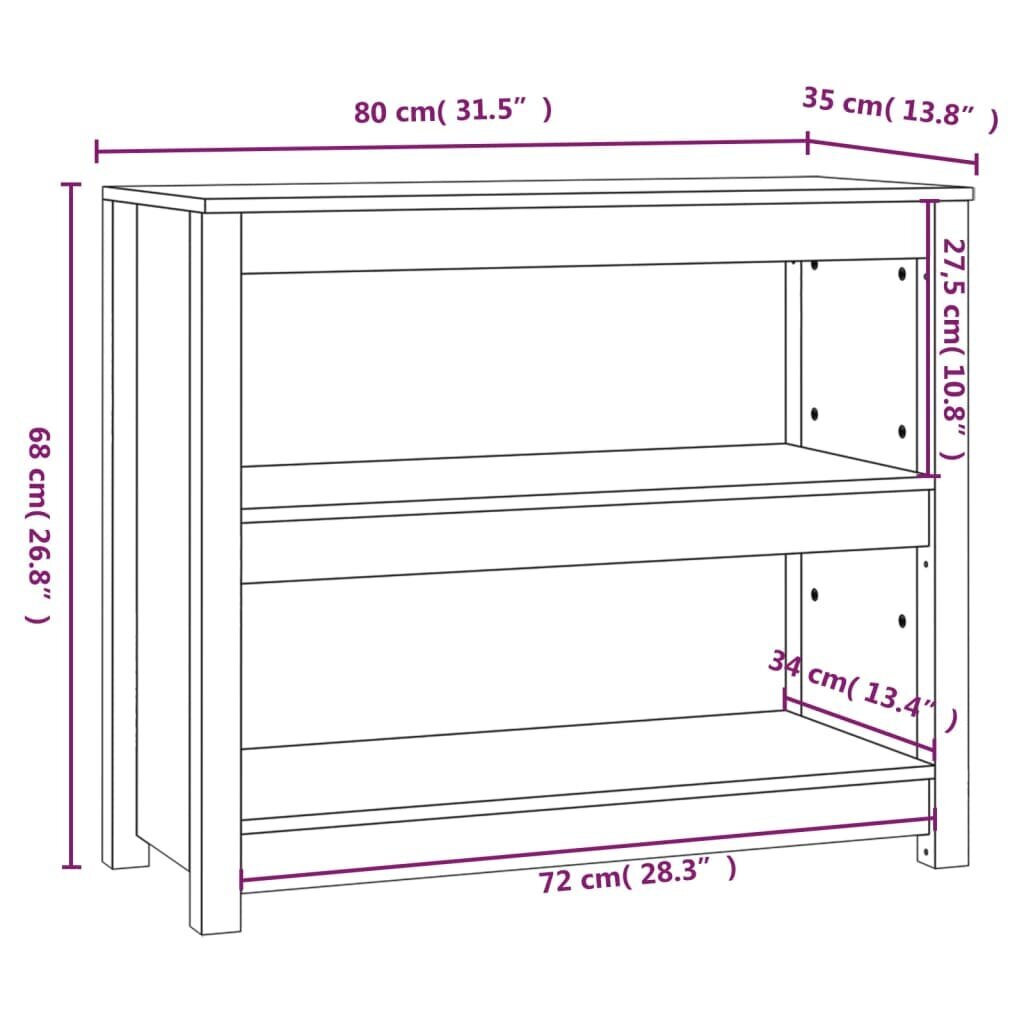 Grāmatu skapis, melns, 80x35x68cm, priedes masīvkoks cena un informācija | Skapji | 220.lv