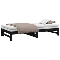 Izvelkama gulta, melna, 2x(100x200)cm, priedes masīvkoks cena un informācija | Gultas | 220.lv