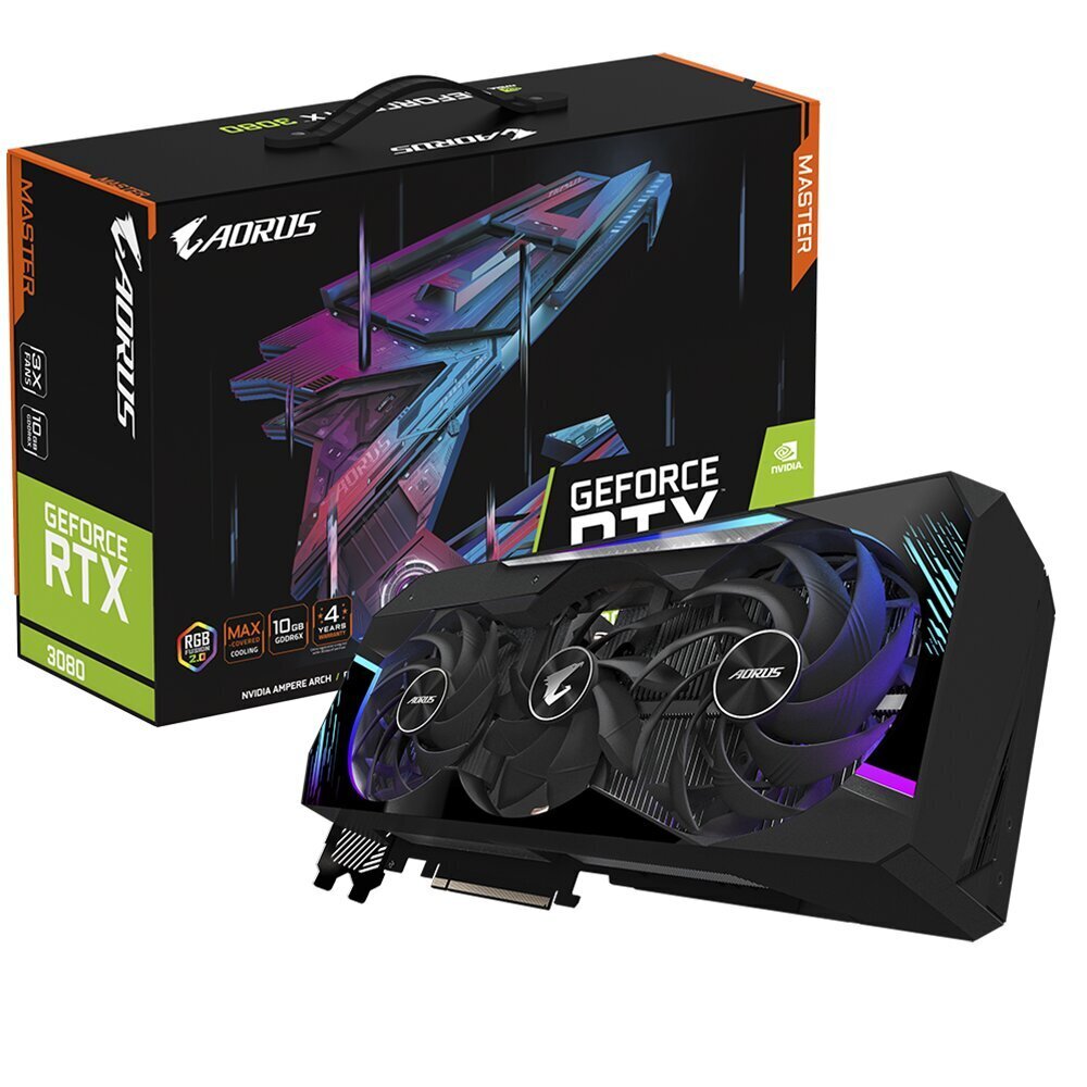 Gigabyte GV-N3080AORUS M-10GD 2.0 NVIDIA, 10 GB, GeForce RTX 3080, GDDR6X, PCI-E 4.0 x 16, HDMI ports quantity 3, Memory clock speed 19000 MHz, Processor frequency 1845 MHz cena un informācija | Videokartes (GPU) | 220.lv