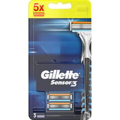 Кассеты для бритья «Gillette» Sensor 3, 5шт цена и информация | Косметика и средства для бритья | 220.lv