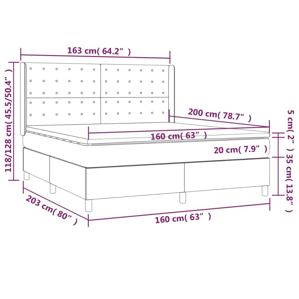 vidaXL atsperu gulta ar matraci, melns samts, 160x200 cm cena un informācija | Gultas | 220.lv