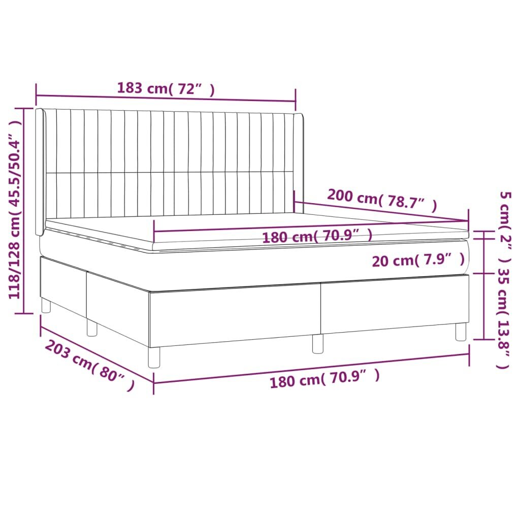 vidaXL atsperu gulta ar matraci, tumši zils samts, 180x200 cm cena un informācija | Gultas | 220.lv