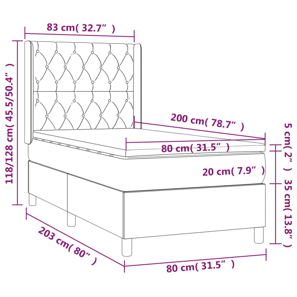 vidaXL atsperu gulta ar matraci, gaiši pelēks samts, 80x200 cm cena un informācija | Gultas | 220.lv