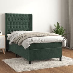 vidaXL atsperu gulta ar matraci, tumši zaļš samts, 80x200 cm cena un informācija | Gultas | 220.lv
