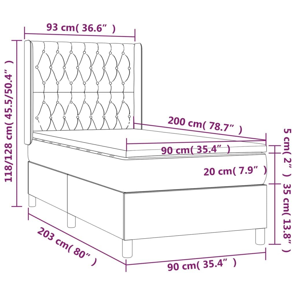 vidaXL atsperu gulta ar matraci, melna samts, 90x200 cm цена и информация | Gultas | 220.lv