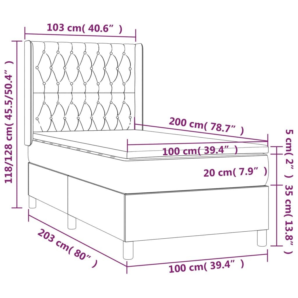 vidaXL atsperu gulta ar matraci, melns samts, 100x200 cm cena un informācija | Gultas | 220.lv