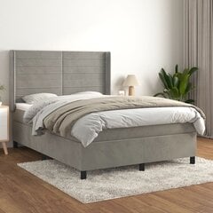 vidaXL atsperu gulta ar matraci, gaiši pelēks samts, 140x190 cm цена и информация | Кровати | 220.lv