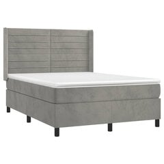 vidaXL atsperu gulta ar matraci, gaiši pelēks samts, 140x190 cm cena un informācija | Gultas | 220.lv