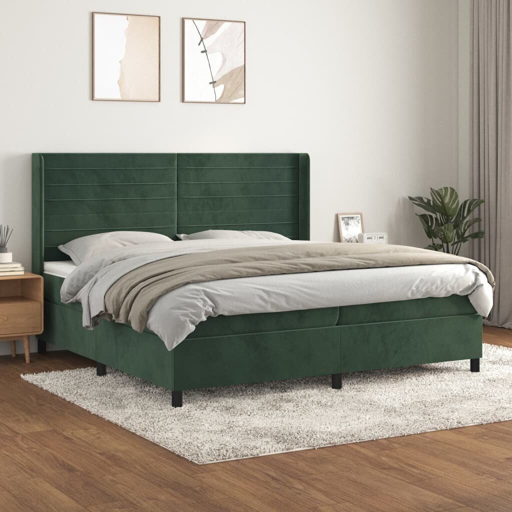 vidaXL atsperu gulta ar matraci, tumši zaļš samts, 200x200 cm цена и информация | Gultas | 220.lv