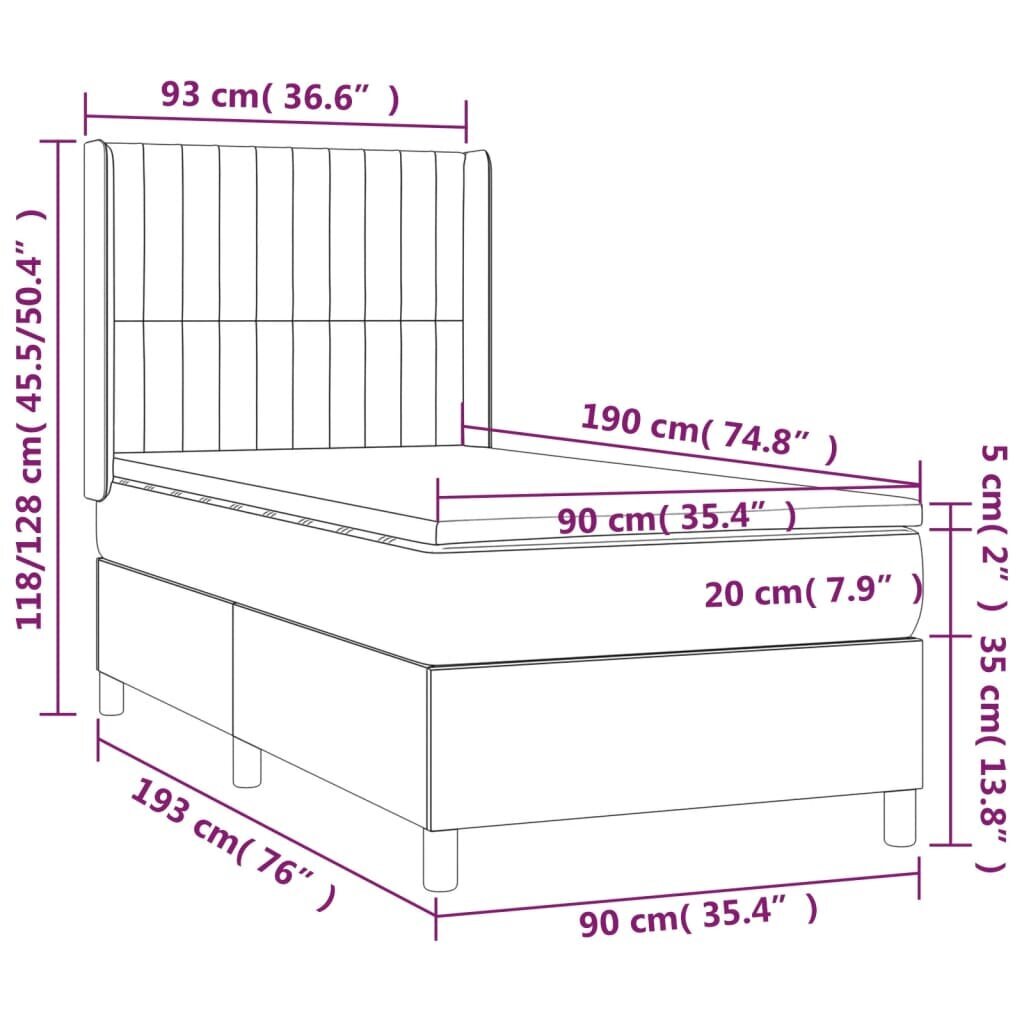 vidaXL atsperu gulta ar matraci, tumši zaļš samts, 90x190 cm cena un informācija | Gultas | 220.lv