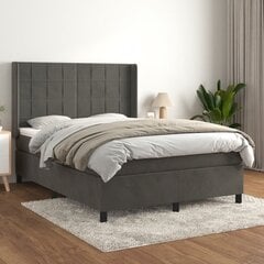 vidaXL atsperu gulta ar matraci, tumši pelēks samts, 140x190 cm cena un informācija | Gultas | 220.lv
