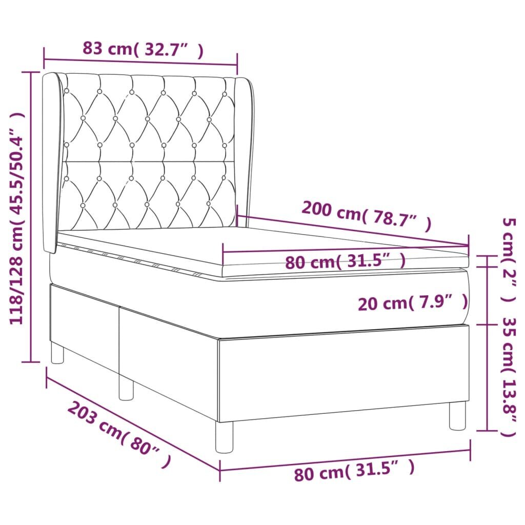 Atsperu gultas rāmis ar matraci vidaXL, 80x200 cm, zils цена и информация | Gultas | 220.lv