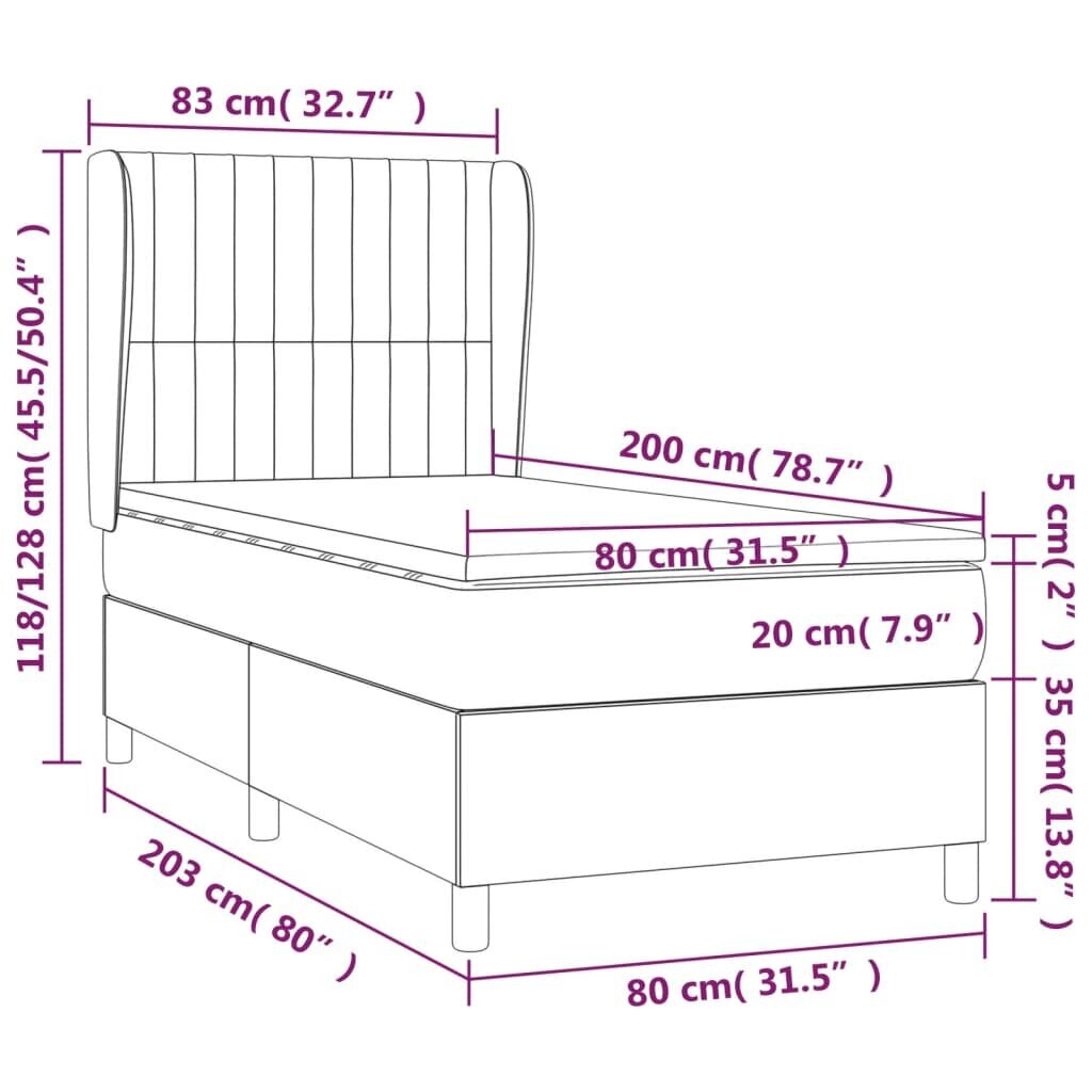 Atsperu gultas rāmis ar matraci vidaXL, 80x200 cm, zils цена и информация | Gultas | 220.lv