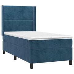 vidaXL atsperu gulta ar matraci, tumši zils samts, 90x190 cm цена и информация | Кровати | 220.lv