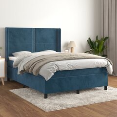 vidaXL atsperu gulta ar matraci, tumši zils samts, 140x190 cm цена и информация | Кровати | 220.lv