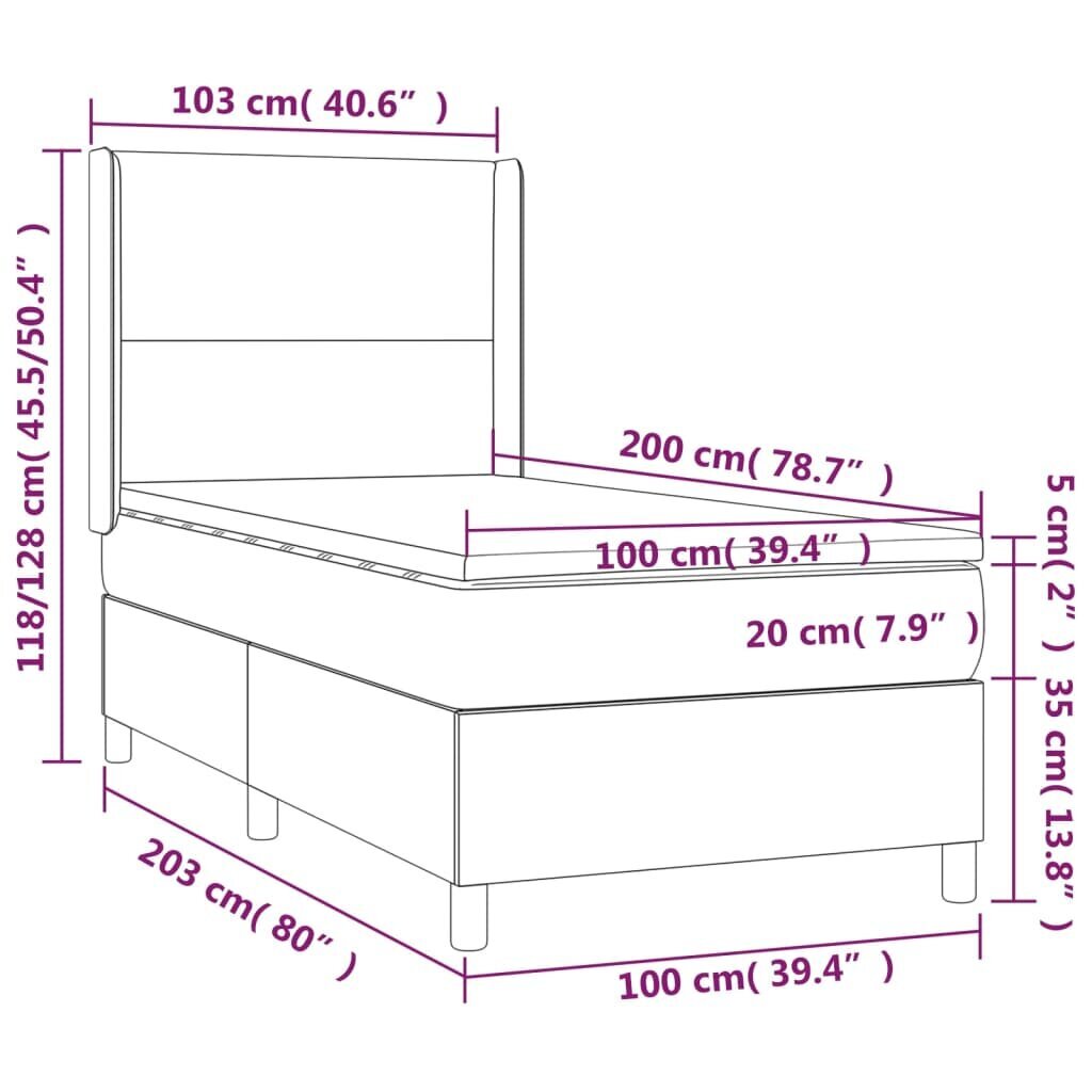 vidaXL atsperu gulta ar matraci, melns samts, 100x200 cm cena un informācija | Gultas | 220.lv