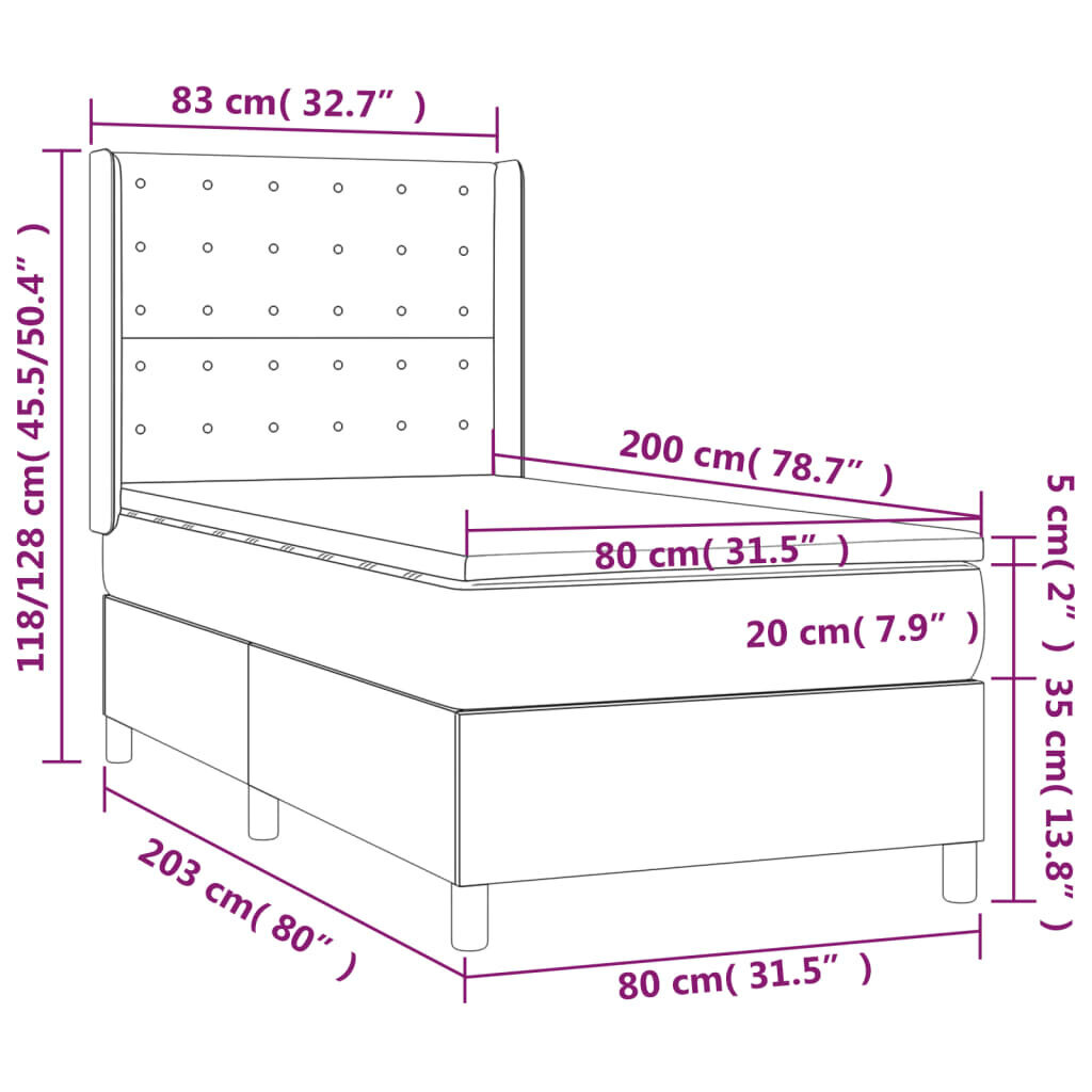 vidaXL atsperu gultas rāmis ar matraci, krēmkrāsas, 80x200 cm, audums cena un informācija | Gultas | 220.lv