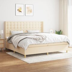 vidaXL atsperu gultas rāmis ar matraci, krēmkrāsas audums, 200x200 cm цена и информация | Кровати | 220.lv