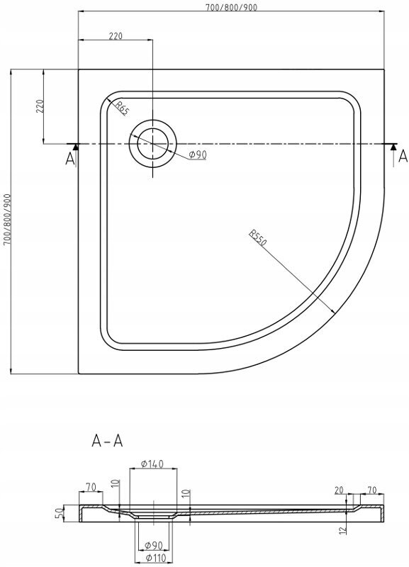 Pusapaļa dušas kabīne Mexen Rio F ar paliktni un sifonu, 70x70,80x80,90x90cm, melna/matēta+balta/melna cena un informācija | Dušas kabīnes | 220.lv