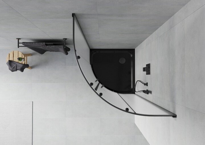 Pusapaļa dušas kabīne Mexen Rio F ar paliktni un sifonu, 70x70,80x80,90x90cm, melna/matēta+melna cena un informācija | Dušas kabīnes | 220.lv