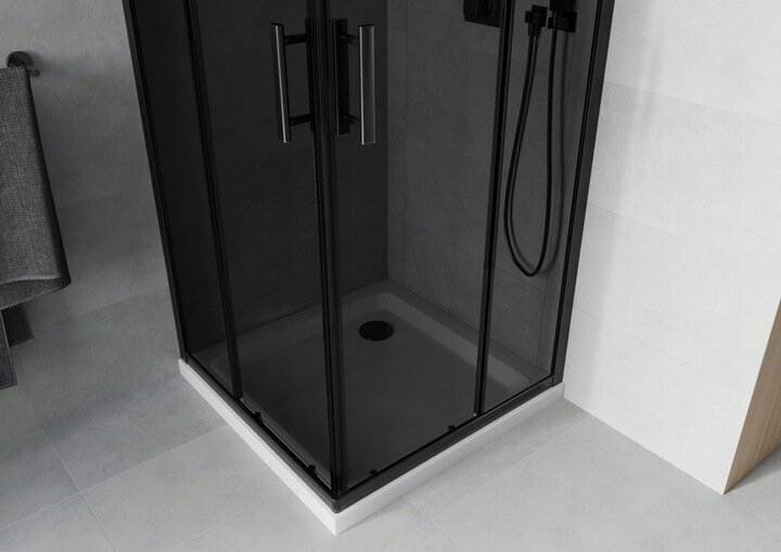 Dušas kabīne Mexen Rio F ar paliktni un sifonu, 70x70,80x80,90x90cm, melna/grafīta+balta/melna cena un informācija | Dušas kabīnes | 220.lv