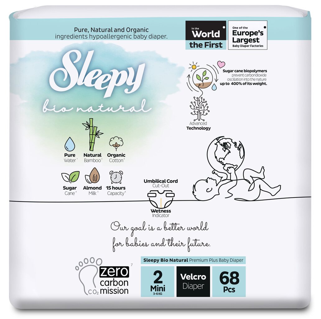 Autiņbiksītes Sleepy, Bio Natural, 3-6 kg, 68 gab. cena un informācija | Autiņbiksītes | 220.lv
