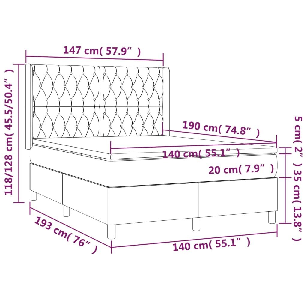 vidaXL atsperu gulta ar matraci, krēmkrāsas audums, 140x190 cm цена и информация | Gultas | 220.lv