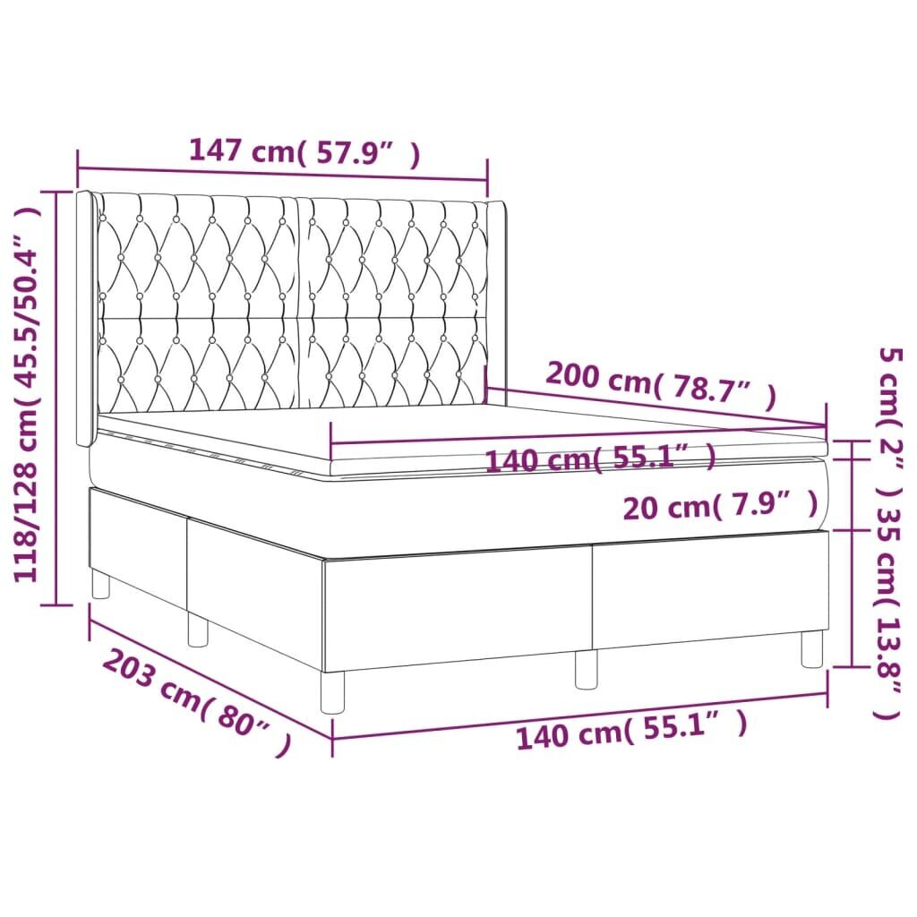 vidaXL atsperu gultas rāmis ar matraci, gaiši pelēks audums, 140x200cm цена и информация | Gultas | 220.lv