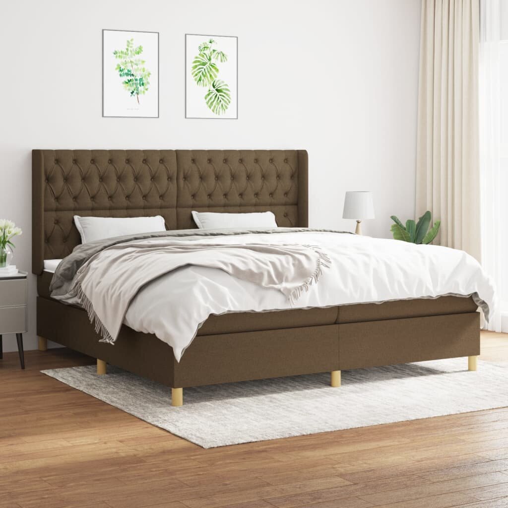 vidaXL atsperu gultas rāmis ar matraci, tumši brūna, 200x200cm, audums цена и информация | Gultas | 220.lv
