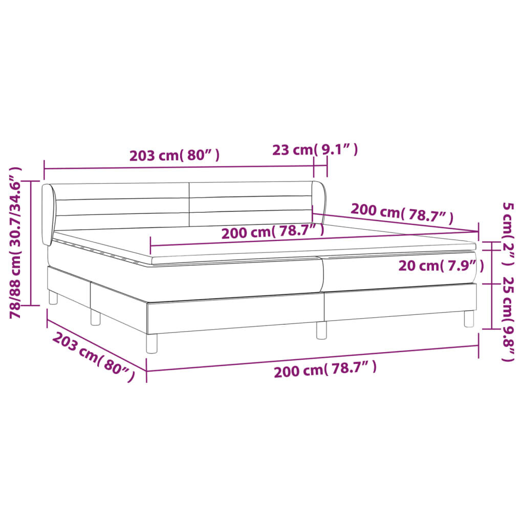 Atsperu gultas rāmis ar matraci vidaXL, 200x200 cm, melns cena un informācija | Gultas | 220.lv