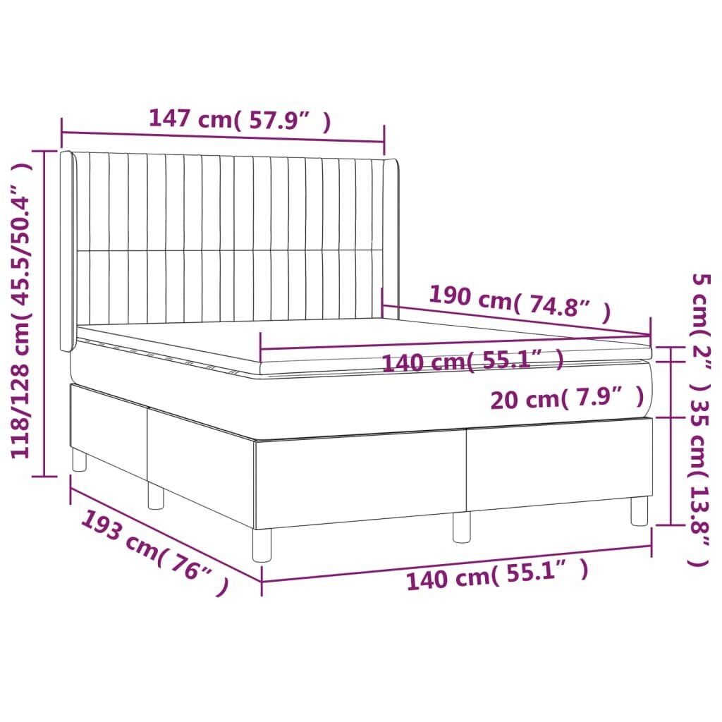 vidaXL atsperu gulta ar matraci, krēmkrāsas audums, 140x190 cm cena un informācija | Gultas | 220.lv