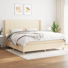 vidaXL atsperu gultas rāmis ar matraci, krēmkrāsas audums, 200x200 cm цена и информация | Кровати | 220.lv