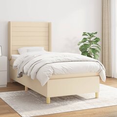 vidaXL atsperu gultas rāmis ar matraci, krēmkrāsas, 80x200 cm, audums cena un informācija | Gultas | 220.lv