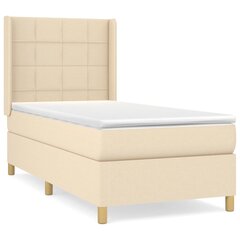 vidaXL atsperu gultas rāmis ar matraci, krēmkrāsas, 90x200 cm, audums cena un informācija | Gultas | 220.lv
