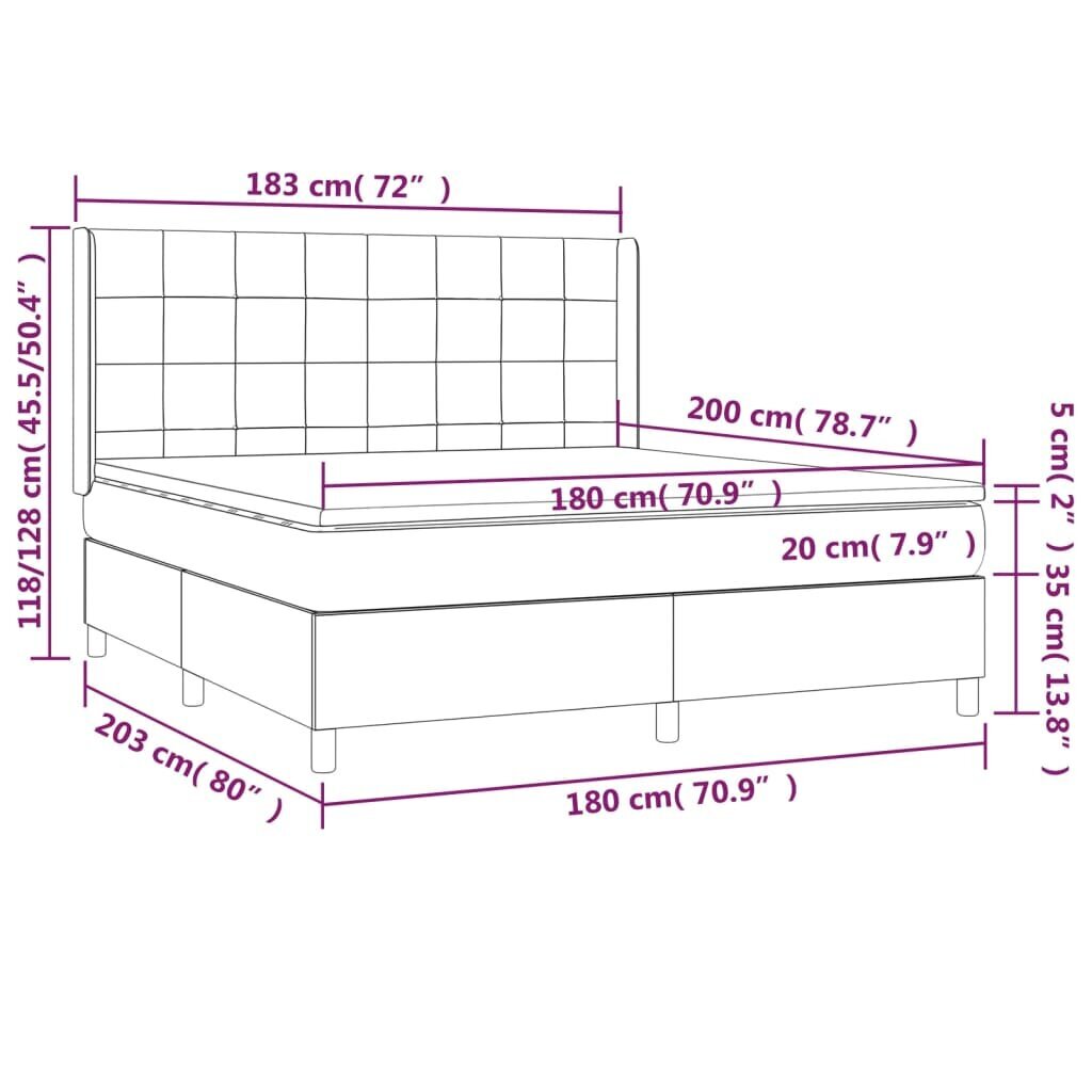 vidaXL atsperu gulta ar matraci, gaiši pelēks audums, 180x200 cm cena un informācija | Gultas | 220.lv