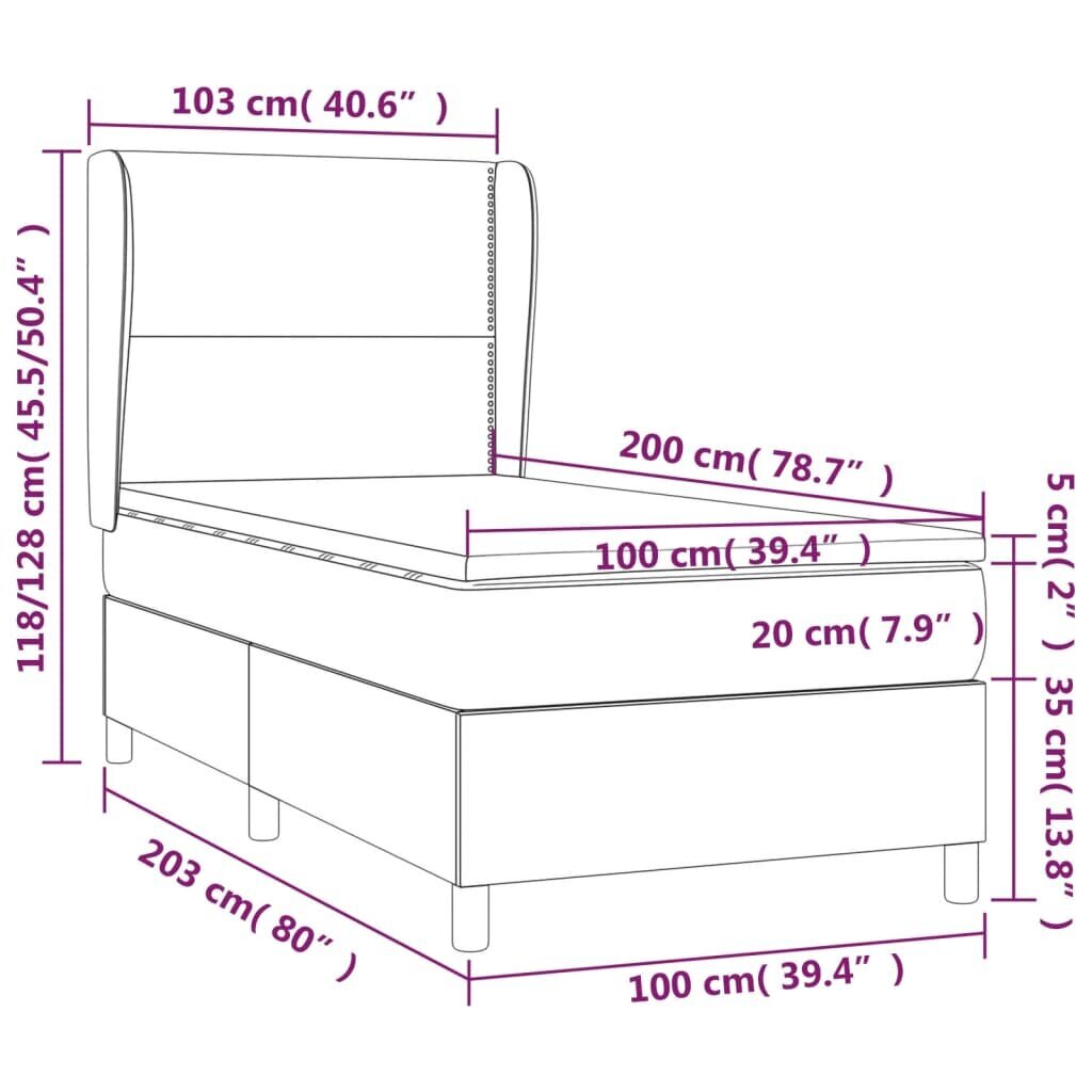 Atsperu gultas rāmis ar matraci vidaXL, 100x200 cm, melns cena un informācija | Gultas | 220.lv