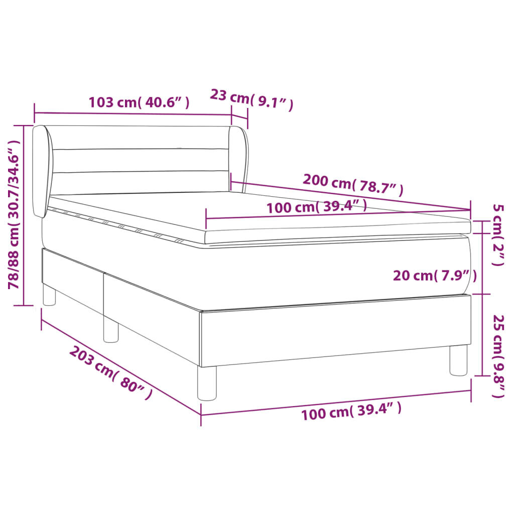 Atsperu gultas rāmis ar matraci vidaXL, 100x200 cm, melns cena un informācija | Gultas | 220.lv