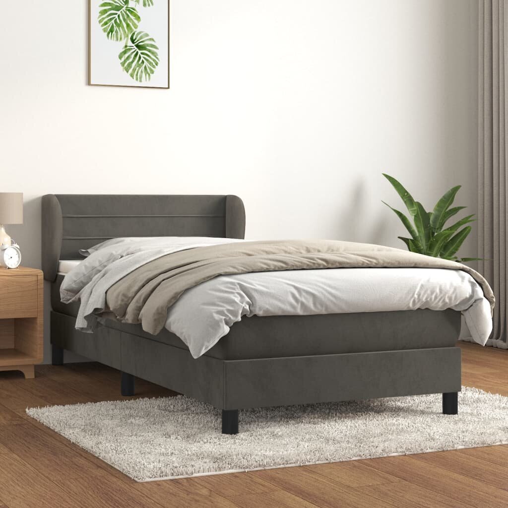 Atsperu gultas rāmis ar matraci vidaXL, 100x200 cm, tumši pelēks цена и информация | Gultas | 220.lv
